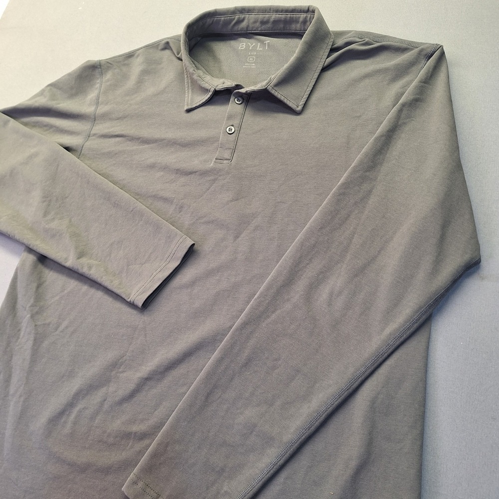 BYLT Basics Lux Long Sleeve Polo Shirt XL Fawn Gray MTPOL0188-027 Drop Cut